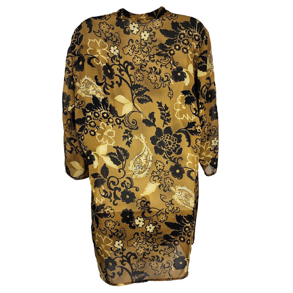 Gloria Lance Womens 2Fer Shirt 2X Brown Black Gold Floral Button Built in Cami - Picture 2 of 9